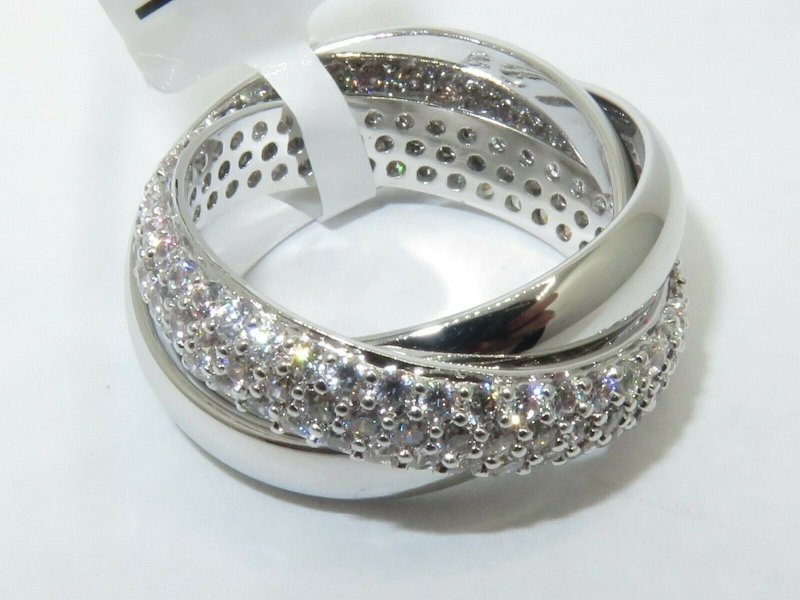 Jewellery Kingdom Cubic Zirconia Silver Rhodium Interlocking Bridal Ladies Wedding Band Ring Secondary image