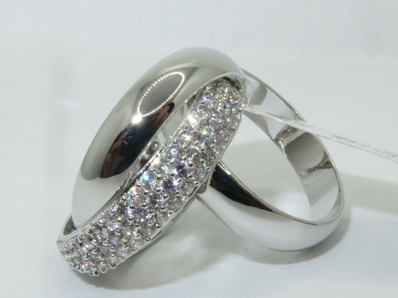 Jewellery Kingdom Cubic Zirconia Silver Rhodium Interlocking Bridal Ladies Russian Wedding Band Rings - Jewelry Rings - British D'sire Main image
