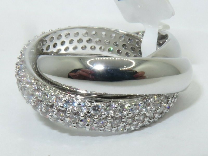Jewellery Kingdom Cubic Zirconia Silver Rhodium Interlocking Bridal Ladies Russian Wedding Band Rings - Jewelry Rings - British D'sire