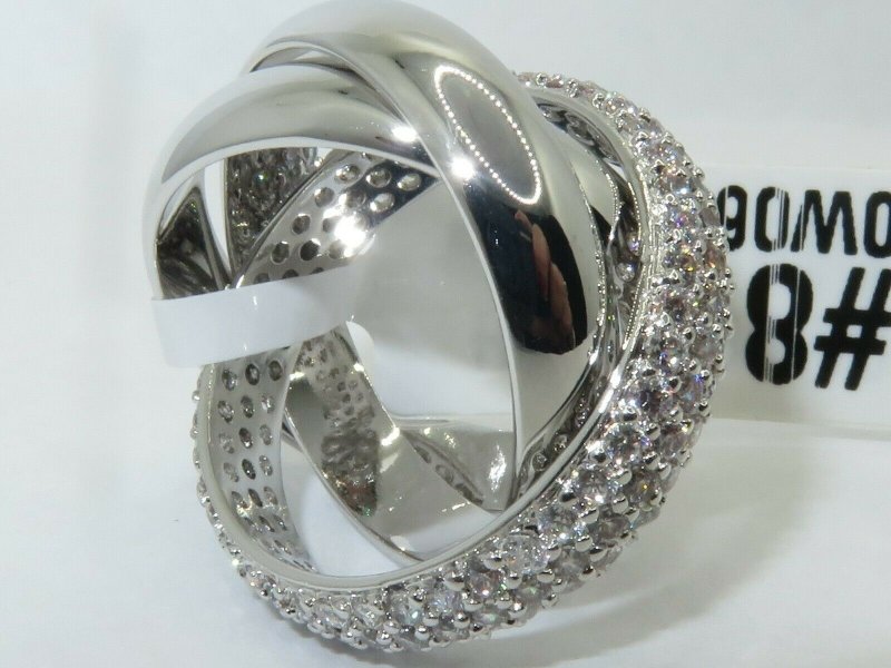 Jewellery Kingdom Cubic Zirconia Silver Rhodium Interlocking Bridal Ladies Russian Wedding Band Rings - Jewelry Rings - British D'sire