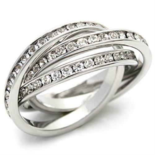 Jewellery Kingdom Cubic Zirconia Silver Rhodium Interlocking Channel Set Ladies Russian Wedding Bands Ring - Jewelry Rings - British D'sire
