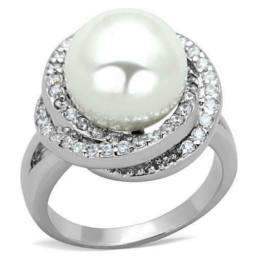 Jewellery Kingdom Cubic Zirconia Silver Rhodium Pretty Pave Ladies Pearl Ring - Jewelry Rings - British D'sire Main image