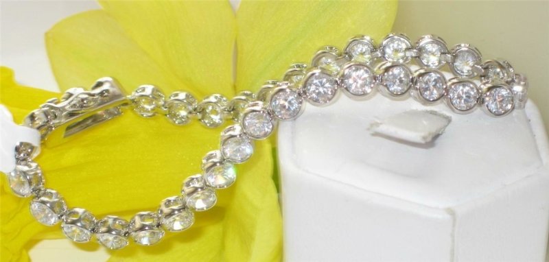Jewellery Kingdom Cubic Zirconia Silver Sparkling Rhodium Ladies Tennis Bracelet - Bracelets & Bangles - British D'sire