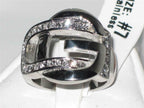 Jewellery Kingdom Cubic Zirconia Silver Stainless Steel Ladies Buckle Ring Band - Jewelry Rings - British D'sire