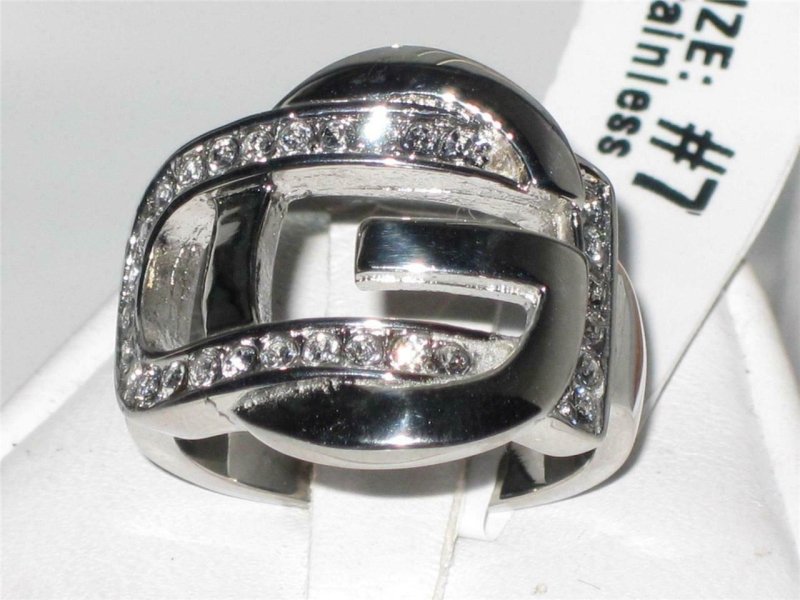 Jewellery Kingdom Cubic Zirconia Silver Stainless Steel Ladies Buckle Ring Band - Jewelry Rings - British D'sire