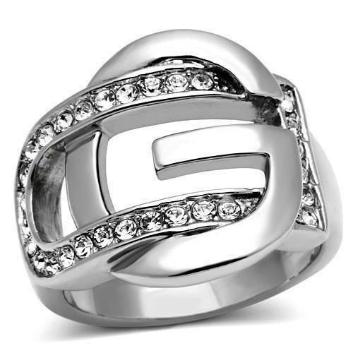 Jewellery Kingdom Cubic Zirconia Silver Stainless Steel Ladies Buckle Ring Band - Jewelry Rings - British D'sire