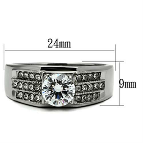 Jewellery Kingdom Cubic Zirconia Silver Stainless Steel Pinky 3 CT Realistic Clear Mens Signet Ring Secondary image