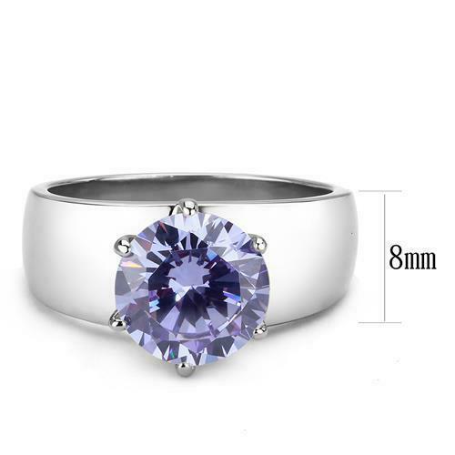 Jewellery Kingdom Cubic Zirconia Solitaire 2 CT Stainless Steel Ladies Silver Light Amethyst Ring - Jewelry Rings - British D'sire