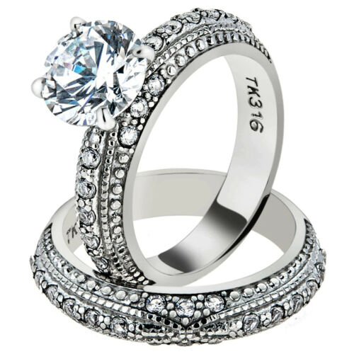 Jewellery Kingdom Cubic Zirconia Solitaire Accents Ladies Wedding Engagement Ring Set Band Secondary image