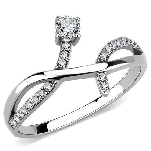 Jewellery Kingdom Cubic Zirconia Solitaire Accents Stainless Steel Silver Pretty Elegant Ladies Ring Band Secondary image