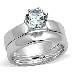 Jewellery Kingdom Cubic Zirconia Solitaire Band Plain Rhodium Ladies Engagement Wedding Ring Set (Silver) - Engagement Rings - British D'sire