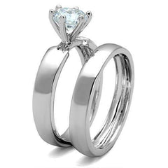 Jewellery Kingdom Cubic Zirconia Solitaire Band Plain Rhodium Ladies Engagement Wedding Ring Set (Silver) - Engagement Rings - British D'sire