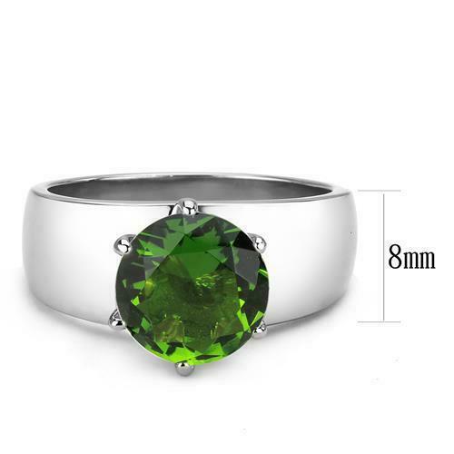 Jewellery Kingdom Cubic Zirconia Solitaire Stainless Steel Ladies Peridot Ring (Silver & Green) Secondary image