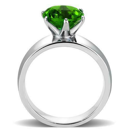 Jewellery Kingdom Cubic Zirconia Solitaire Stainless Steel Ladies Peridot Ring (Silver & Green) - Rings - British D'sire