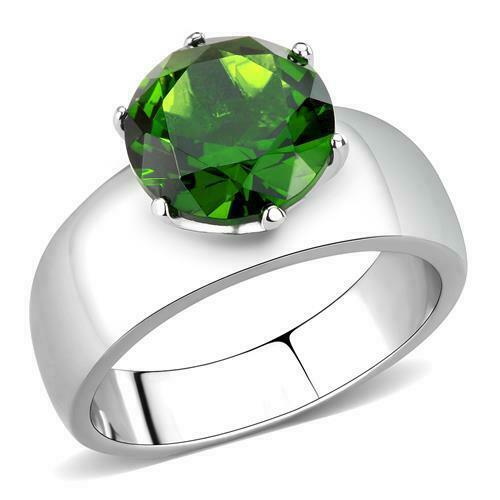 Jewellery Kingdom Cubic Zirconia Solitaire Stainless Steel Ladies Peridot Ring (Silver & Green) - Rings - British D'sire Main image
