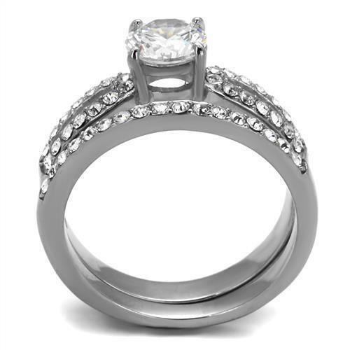 Jewellery Kingdom Cubic Zirconia Solitaire Stainless Steel Ladies Wedding Engagement Band Ring Set Secondary image