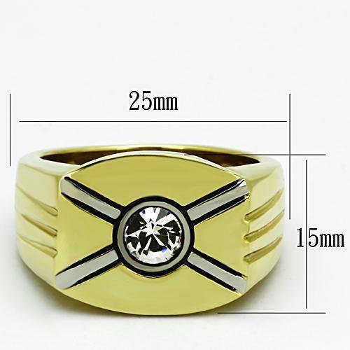 Jewellery Kingdom Cubic Zirconia Solitaire Steel Signet Pinky 1.5ct Mens Gold Ring Secondary image