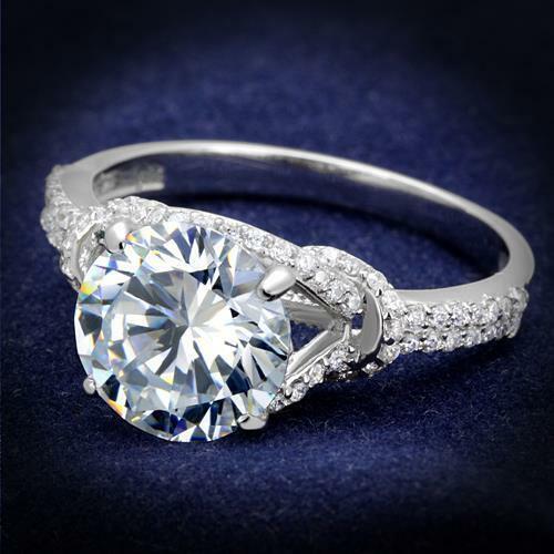 Jewellery Kingdom Cubic Zirconia Solitaire Sterling 3 Carat Accents Stamped Sparkling SZ Ladies Ring (Silver) - Jewelry Rings - British D'sire