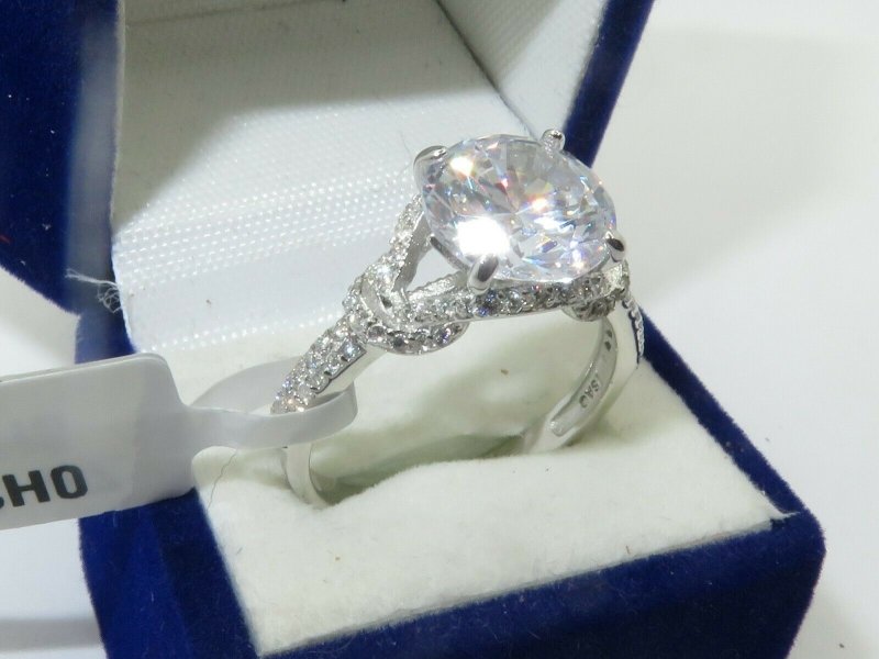 Jewellery Kingdom Cubic Zirconia Solitaire Sterling 3 Carat Accents Stamped Sparkling SZ Ladies Ring (Silver) - Jewelry Rings - British D'sire