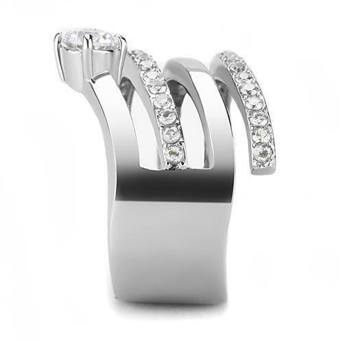 Jewellery Kingdom Cubic Zirconia Solitaire Swirl Stainless Steel Silver Pave Sparkling Ladies Wide Ring Secondary image