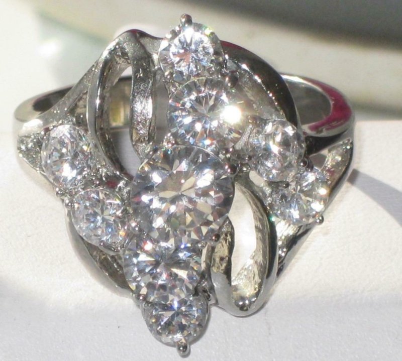Jewellery Kingdom Cubic Zirconia Solitaires 6CT Scattered Stainless Steel Silver Sparkling Ladies Ring - Jewelry Rings - British D'sire Main image