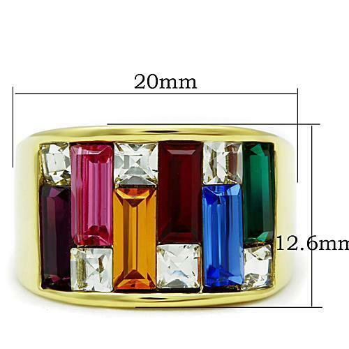 Jewellery Kingdom Cubic Zirconia Sparkling 12mm 18kt Gold Steel Multi Coloured Band Ring Secondary image