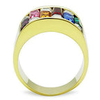 Jewellery Kingdom Cubic Zirconia Sparkling 12mm 18kt Gold Steel Multi Coloured Band Ring - Jewelry Rings - British D'sire