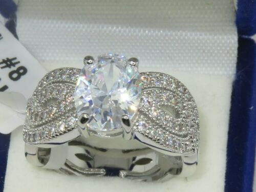 Jewellery Kingdom Cubic Zirconia Sparkling Pave Rhodium Dress Clear Ladies Oval Ring (Silver) Secondary image