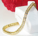 Jewellery Kingdom Cubic Zirconia Square 18KT Steel Sparkling Realistic Tennis Ladies Bracelet (Gold) - Bracelets & Bangles - British D'sire