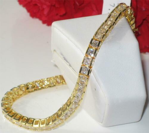 Jewellery Kingdom Cubic Zirconia Square 18KT Steel Sparkling Realistic Tennis Ladies Bracelet (Gold) - Bracelets & Bangles - British D'sire