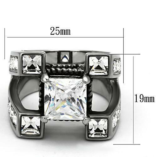 Jewellery Kingdom Cubic Zirconia Square Stones Stainless Steel Mens Signet Ring - Jewelry Rings - British D'sire