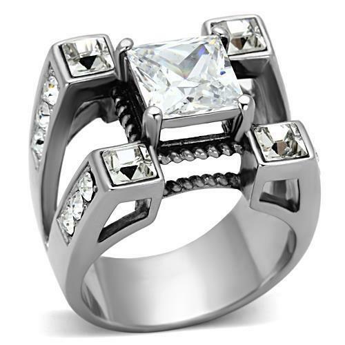 Jewellery Kingdom Cubic Zirconia Square Stones Stainless Steel Mens Signet Ring - Jewelry Rings - British D'sire Main image