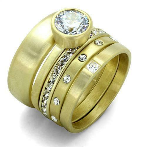 Jewellery Kingdom Cubic Zirconia Stacking Solitaire Wedding Eternity Matt Ladies Gold Bands Ring Secondary image