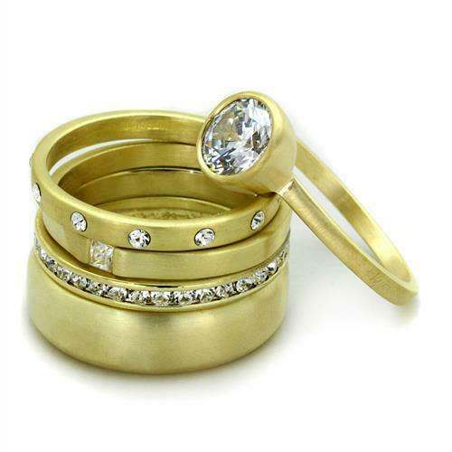 Jewellery Kingdom Cubic Zirconia Stacking Solitaire Wedding Eternity Matt Ladies Gold Bands Ring - Jewelry Rings - British D'sire Main image