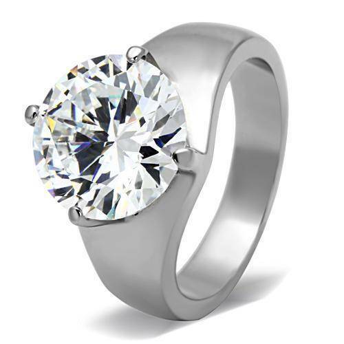 Jewellery Kingdom Cubic Zirconia Stainless Steel 14mm 10 CT Stainless Steel Ladies Solitaire Ring - Rings - British D'sire Main image