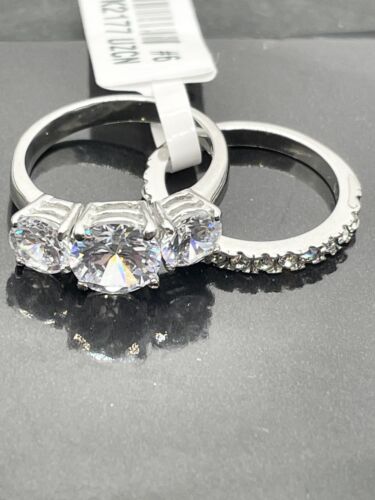 Jewellery Kingdom Cubic Zirconia Stainless Steel 2pcs Engagement Wedding Ring Set Silver Band - Jewelry Rings - British D'sire