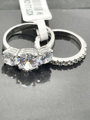 Jewellery Kingdom Cubic Zirconia Stainless Steel 2pcs Engagement Wedding Ring Set Silver Band - Jewelry Rings - British D'sire