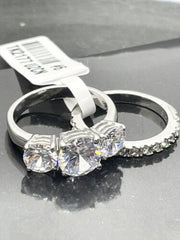 Jewellery Kingdom Cubic Zirconia Stainless Steel 2pcs Engagement Wedding Ring Set Silver Band - Jewelry Rings - British D'sire