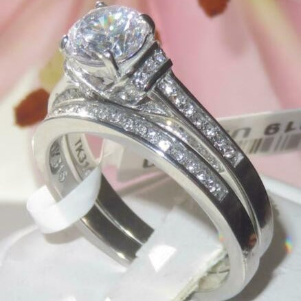 Jewellery Kingdom Cubic Zirconia Stainless Steel 3 Ct Ladies Engagement Wedding Ring Set Band - Engagement Rings - British D'sire Main image