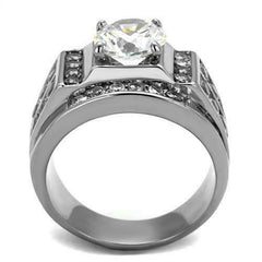Jewellery Kingdom Cubic Zirconia Stainless Steel 4 Carat Mens Signet Ring (Silver) - Jewelry Rings - British D'sire
