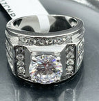 Jewellery Kingdom Cubic Zirconia Stainless Steel 4 Carat Mens Signet Ring (Silver) - Jewelry Rings - British D'sire