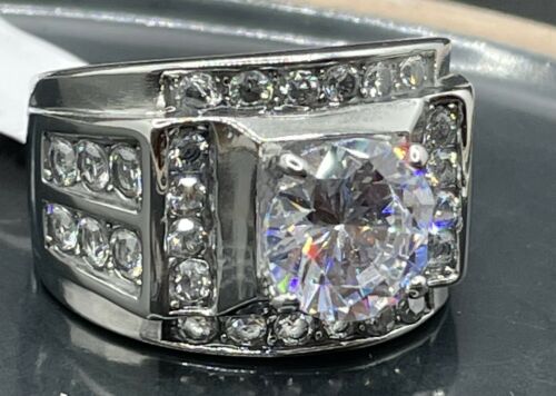Jewellery Kingdom Cubic Zirconia Stainless Steel 4 Carat Mens Signet Ring (Silver) - Jewelry Rings - British D'sire