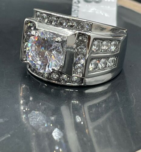 Jewellery Kingdom Cubic Zirconia Stainless Steel 4 Carat Mens Signet Ring (Silver) - Jewelry Rings - British D'sire