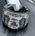 Jewellery Kingdom Cubic Zirconia Stainless Steel 4 Carat Mens Signet Ring (Silver) - Jewelry Rings - British D'sire