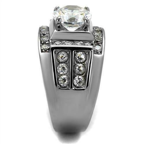 Jewellery Kingdom Cubic Zirconia Stainless Steel 4 Carat Mens Signet Ring (Silver) - Jewelry Rings - British D'sire