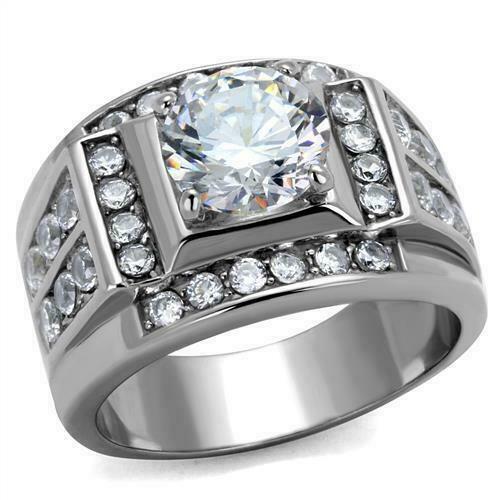 Jewellery Kingdom Cubic Zirconia Stainless Steel 4 Carat Mens Signet Ring (Silver) - Jewelry Rings - British D'sire