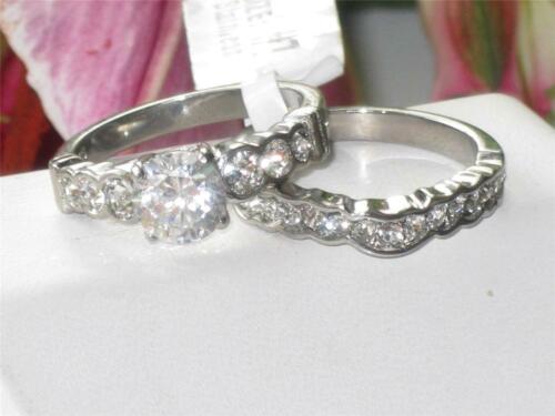 Jewellery Kingdom Cubic Zirconia Stainless Steel Bezel Wedding Engagement Ladies Ring Set (Silver) - Rings - British D'sire