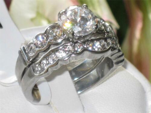 Jewellery Kingdom Cubic Zirconia Stainless Steel Bezel Wedding Engagement Ladies Ring Set (Silver) - Rings - British D'sire