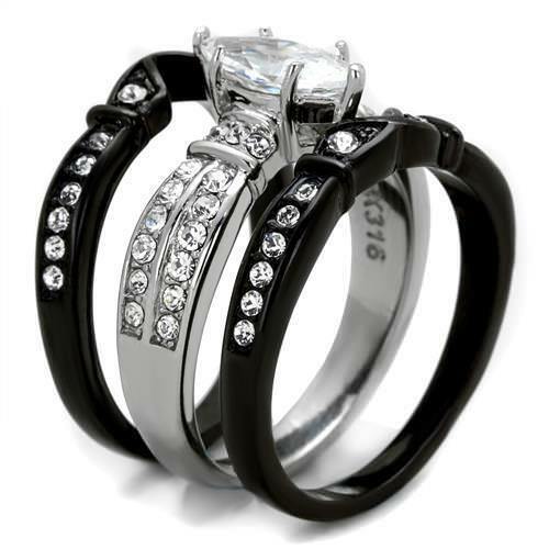 Jewellery Kingdom Cubic Zirconia Stainless Steel Black 1.50CT Ladies Marquise Engagement Ring Set Secondary image