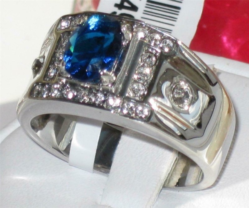 Jewellery Kingdom Cubic Zirconia Stainless Steel Blue Oval Signet Pinky Smart Silver Mens Sapphire Ring - Rings - British D'sire